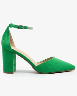 Klasyczne^Royalfashion Damskie czółenka z cyrkoniami Britica zielony