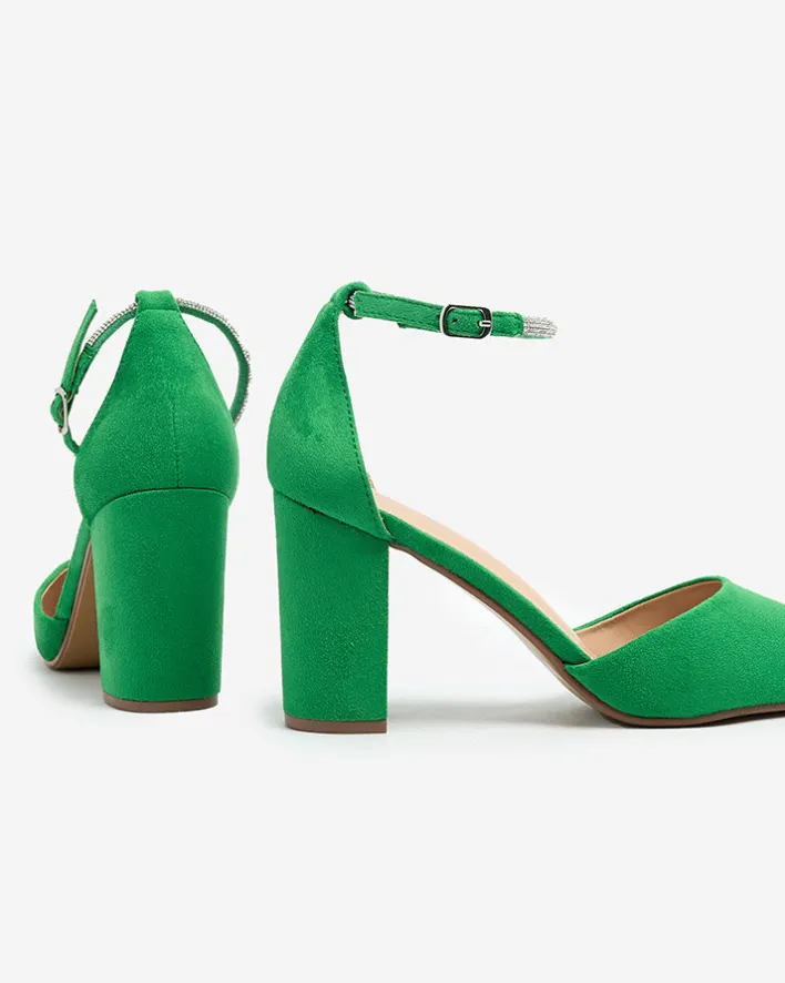 Klasyczne^Royalfashion Damskie czółenka z cyrkoniami Britica zielony