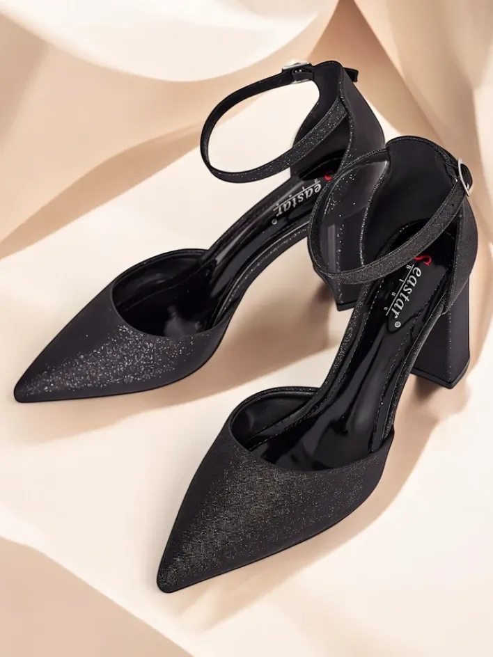 Buty Na Wielkie Wyjście^Royalfashion Damskie czółenka z brokatem Noratt czarny