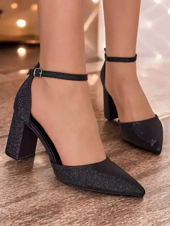 Buty Na Wielkie Wyjście^Royalfashion Damskie czółenka z brokatem Noratt czarny