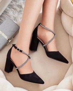 Buty Na Wielkie Wyjście|Klasyczne^Royalfashion Damskie czółenka z cyrkoniami Briticca czarny