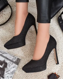 Buty Na Wielkie Wyjście|Klasyczne^Royalfashion Damskie czółenka na słupku z brokatem Atekita czarny