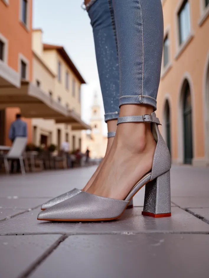 Buty Na Wielkie Wyjście^Royalfashion Damskie czółenka z brokatem Noratt srebrny