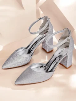 Buty Na Wielkie Wyjście^Royalfashion Damskie czółenka z brokatem Noratt srebrny