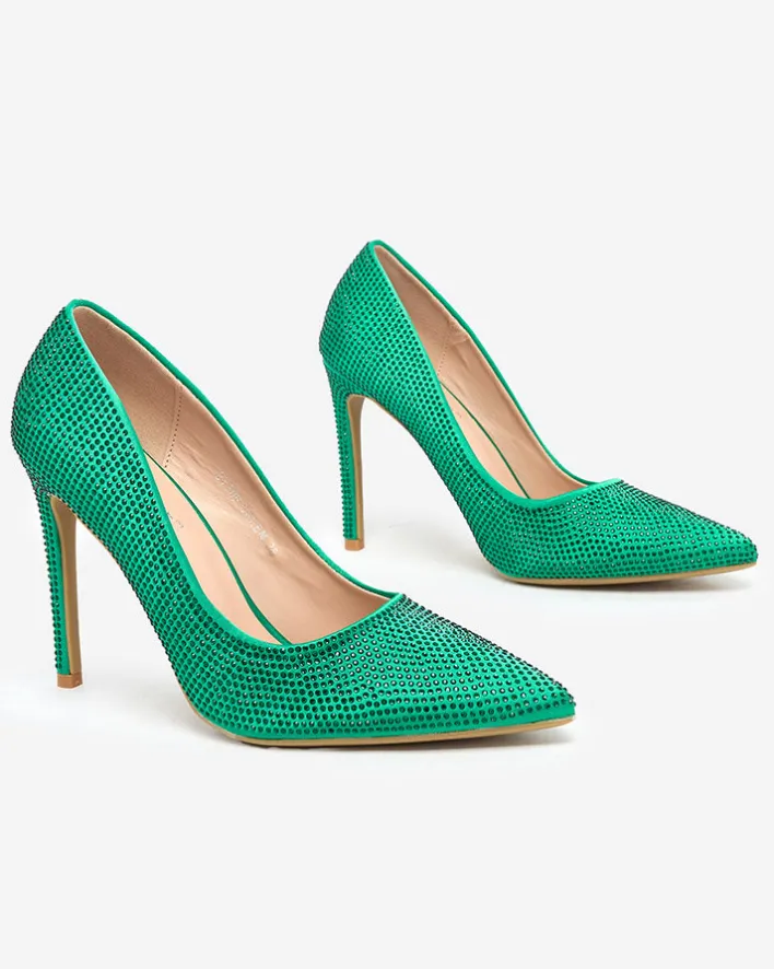 Szpilki|Klasyczne^Royalfashion Damskie czółenka z cyrkoniami Griccos zielony