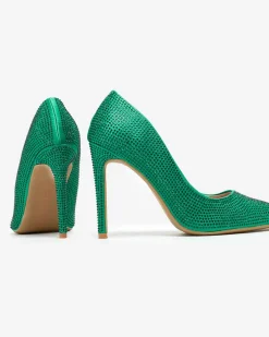 Szpilki|Klasyczne^Royalfashion Damskie czółenka z cyrkoniami Griccos zielony