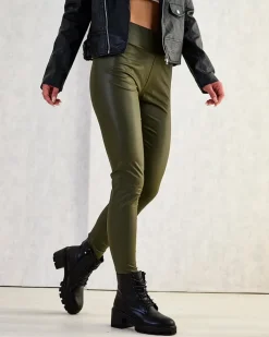 Eko Skórzane|Legginsy / Tregginsy^Royalfashion Damskie eko-skórzane legginsy zielony