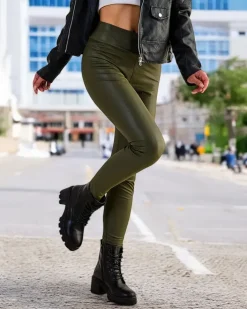 Eko Skórzane|Legginsy / Tregginsy^Royalfashion Damskie eko-skórzane legginsy zielony