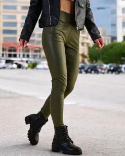 Eko Skórzane|Legginsy / Tregginsy^Royalfashion Damskie eko-skórzane legginsy zielony