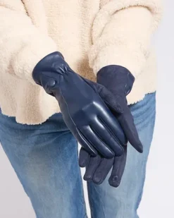 Rękawiczki^Royalfashion Damskie eko-skórzane rękawiczki Granatowy