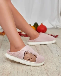 Kapcie^Royalfashion Damskie futrzane kapcie z misiem w kolorze m Fetemes różowy