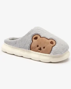 Kapcie^Royalfashion Damskie futrzane kapcie z misiem w kolorze niebieskim Fetemes Ecru