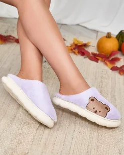 Kapcie^Royalfashion Damskie futrzane kapcie z misiem w kolorze m Fetemes fioletowy