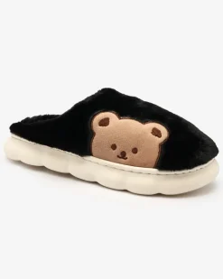 Kapcie^Royalfashion Damskie futrzane kapcie z misiem w kolorze m Fetemes czarny