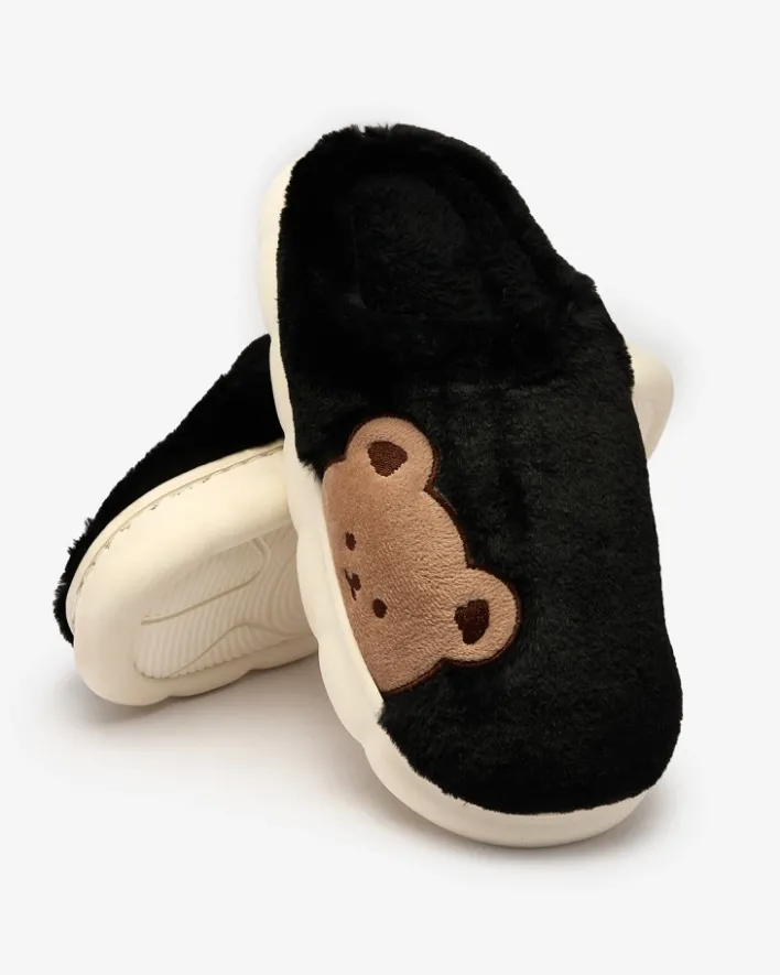 Kapcie^Royalfashion Damskie futrzane kapcie z misiem w kolorze m Fetemes czarny