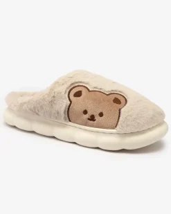 Kapcie^Royalfashion Damskie futrzane kapcie z misiem w kolorze jasnoszarym Fetemes Jasny szary
