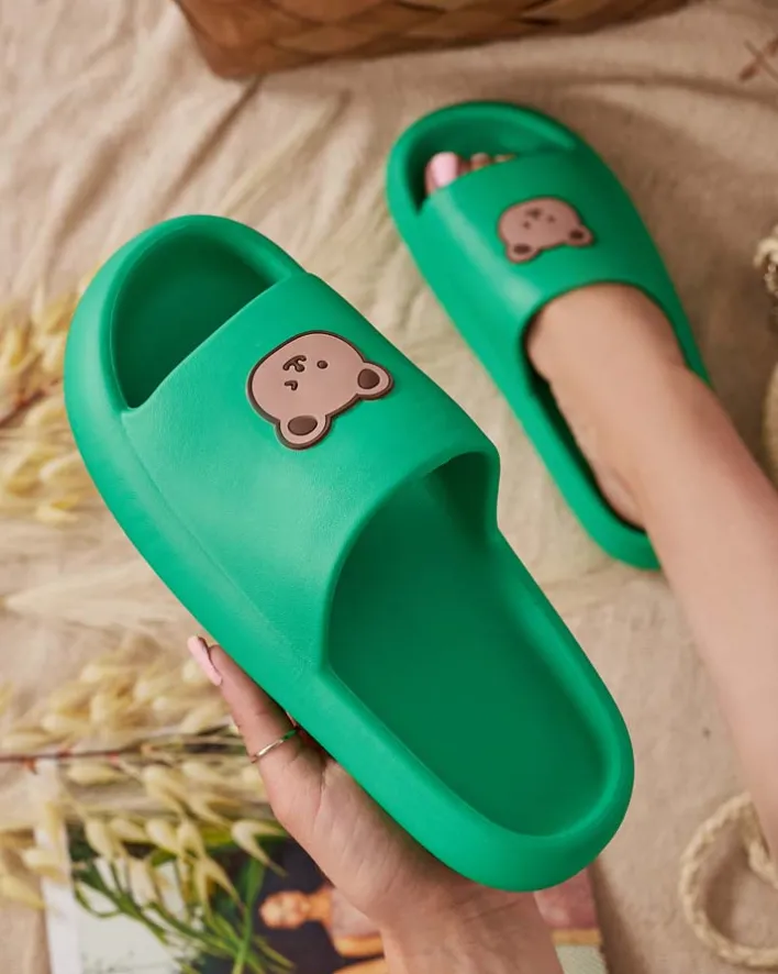 Klapki Basenowe|Klapki Płaskie^Royalfashion Damskie gumowe klapki Mabynn zielony