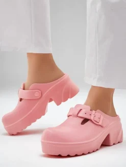 Klapki Na Obcasie^Royalfashion Damskie gumowe klapki na obcasie Voxones różowy