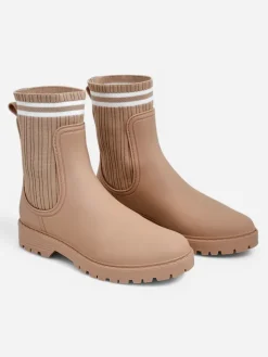 Kalosze Matowe^Royalfashion Damskie kalosze z wyższą tkaninową wstawką Scarlesa beżowy