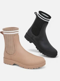 Kalosze Matowe^Royalfashion Damskie kalosze z wyższą tkaninową wstawką Scarlesa czarny