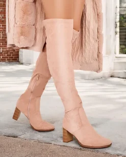 Kozaki Na Obcasie|Kozaki Bez Ocieplenia^Royalfashion Damskie kozaki za kolano Vecce beżowy