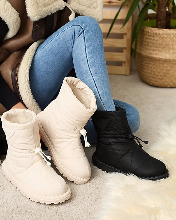 Śniegowce^Royalfashion Damskie owe pikowane buty a'la śniegowce na płaskiej podeszwie Ferri krem