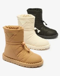 Śniegowce^Royalfashion Damskie owe pikowane buty a'la śniegowce na płaskiej podeszwie Ferri krem