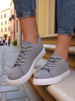 Bieganie, Ćwiczenia I Trening^Royalfashion Damskie materiałowe buty sportowe Norbiese Jasny szary