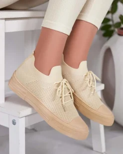 Bieganie, Ćwiczenia I Trening^Royalfashion Damskie materiałowe buty sportowe Taroll beżowy