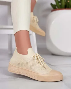 Bieganie, Ćwiczenia I Trening^Royalfashion Damskie materiałowe buty sportowe Taroll beżowy