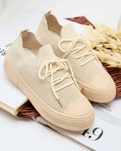 Bieganie, Ćwiczenia I Trening^Royalfashion Damskie materiałowe buty sportowe Taroll beżowy