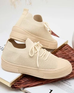 Bieganie, Ćwiczenia I Trening^Royalfashion Damskie materiałowe buty sportowe Taroll beżowy