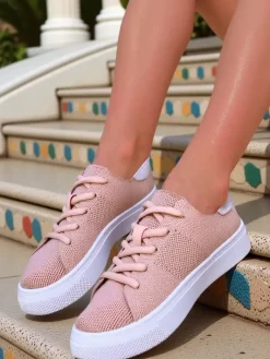 Bieganie, Ćwiczenia I Trening^Royalfashion Damskie materiałowe buty sportowe Esellaf różowy