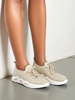 Bieganie, Ćwiczenia I Trening^Royalfashion Damskie materiałowe buty sportowe Rinsel beżowy