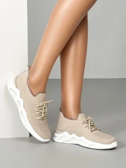 Bieganie, Ćwiczenia I Trening^Royalfashion Damskie materiałowe buty sportowe Rinsel beżowy