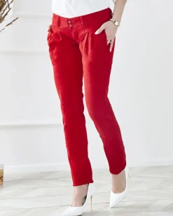 Spodnie Materiałowe^Royalfashion Damskie materiałowe spodnie z niskim stanem w m kolorze czerwony