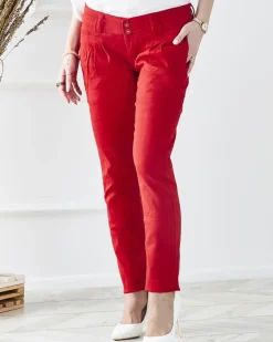 Spodnie Materiałowe^Royalfashion Damskie materiałowe spodnie z niskim stanem w m kolorze czerwony