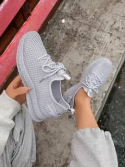 Bieganie, Ćwiczenia I Trening^Royalfashion Damskie materiałowe buty sportowe Rinsel Jasny szary