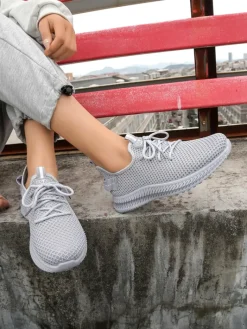 Bieganie, Ćwiczenia I Trening^Royalfashion Damskie materiałowe buty sportowe Rinsel Jasny szary