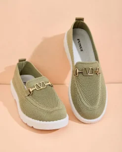 Espadryle Płaskie|Mokasyny Na Płaskiej Podeszwie^Royalfashion Damskie materiałowe mokasyny ze złotą ozdobą Erticae zielony