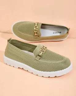 Espadryle Płaskie|Mokasyny Na Płaskiej Podeszwie^Royalfashion Damskie materiałowe mokasyny ze złotą ozdobą Erticae zielony