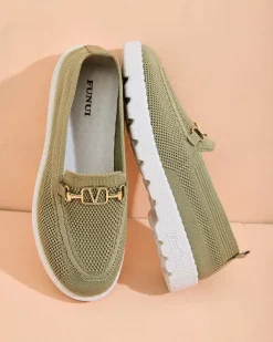 Espadryle Płaskie|Mokasyny Na Płaskiej Podeszwie^Royalfashion Damskie materiałowe mokasyny ze złotą ozdobą Erticae zielony