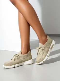 Bieganie, Ćwiczenia I Trening^Royalfashion Damskie materiałowe buty sportowe Rinses beżowy