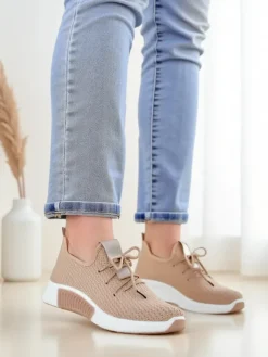 Bieganie, Ćwiczenia I Trening^Royalfashion Damskie materiałowe buty sportowe Vobbu jasny brązowy