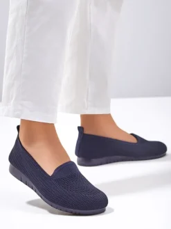 Mokasyny Na Płaskiej Podeszwie^Royalfashion Damskie materiałowe mokasyny Caerit Granatowy