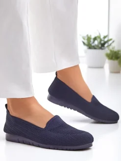Mokasyny Na Płaskiej Podeszwie^Royalfashion Damskie materiałowe mokasyny Caerit Granatowy