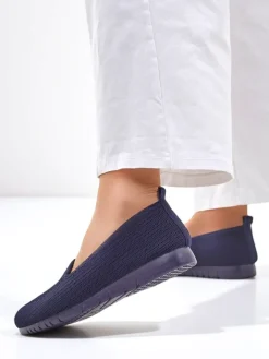 Mokasyny Na Płaskiej Podeszwie^Royalfashion Damskie materiałowe mokasyny Caerit Granatowy