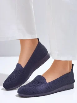 Mokasyny Na Płaskiej Podeszwie^Royalfashion Damskie materiałowe mokasyny Caerit Granatowy