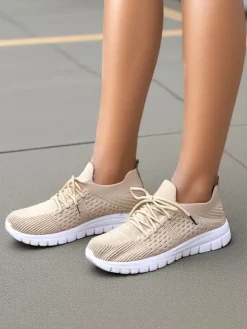 Bieganie, Ćwiczenia I Trening^Royalfashion Damskie materiałowe buty sportowe Orycyss beżowy