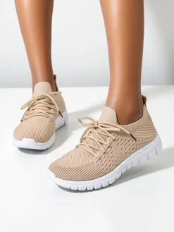 Bieganie, Ćwiczenia I Trening^Royalfashion Damskie materiałowe buty sportowe Orycyss beżowy